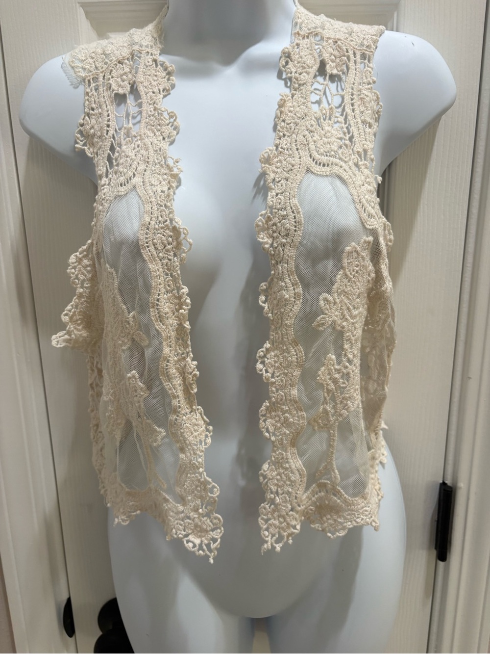Maurices Cream Crochet Lace Mesh Vest